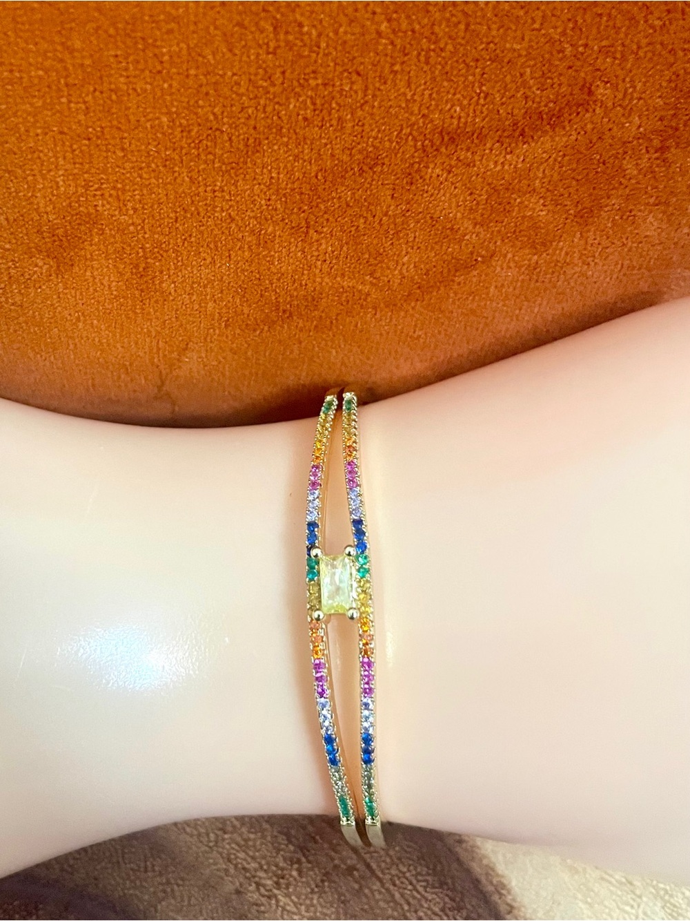 Multicolor CZ Gold Filled Cuff Bracelet With Citrine Colored Center Stone NWOT